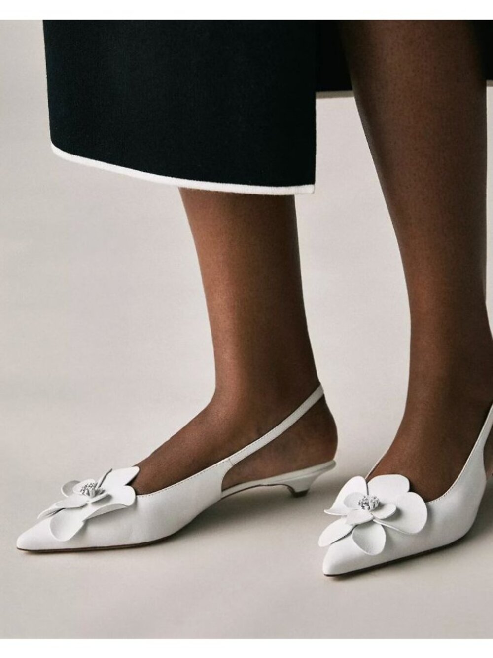 NWOT Anthropologie Maeve Floral Slingback Heels White Leather Size 38 Kitten